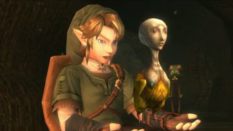 Link finds Ooccoo, looking at it in a mix of confusion and disgust via The Legend of Zelda: Twilight Princess HD (2016), Nintendo