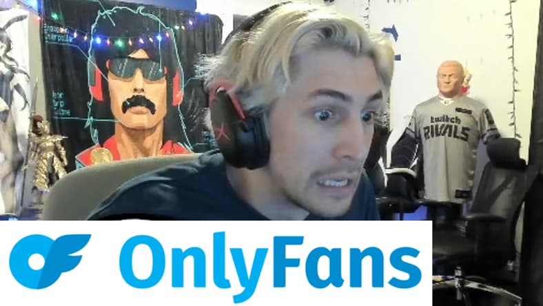 xQc with a face of disgust, horror, and shock above the OnlyFans logo via Twitch