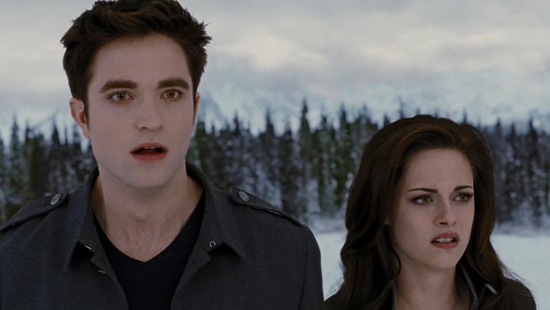 Edward (Robert Pattinson) and Bella (Kristen Stewart) prepare to brawl in The Twilight Saga: Breaking Dawn – Part 2 (2012), Lionsgate Entertainment