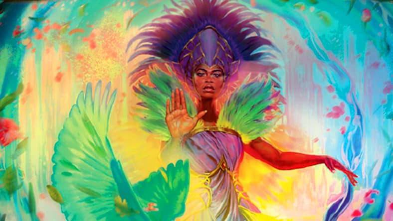 Chandra, Hope's Beacon via Card #321, Magic: The Gathering - March of the Machines: Aftermath (2023), Wizards of the Coast. Art by Ernanda Souza.