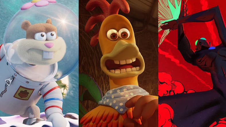 Saving Bikini Bottom: The Sandy Cheeks Movie - (L-R) SpongeBob SquarePants (voiced by Tom Kenny) and Sandy Cheeks (voiced by Carolyn Lawrence). Cr: Netflix © 2023 / CHICKEN RUN: DAWN OF THE NUGGET - (L to R): Rocky (Zachary Levi) and Ginger (Thandiwe Newton) are back, in CHICKEN RUN: DAWN OF THE NUGGET - the eagerly anticipated sequel to Aardman’s hit film, CHICKEN RUN. CHICKEN RUN: DAWN OF THE NUGGET will make its debut only on Netflix in 2023 / ULTRAMAN - Cr: Netflix © 2023 CHICKEN RUN: DAWN OF THE NUGGET will make its debut only on Netflix in 2023. Cr: Aardman/NETFLIX © 2022 /