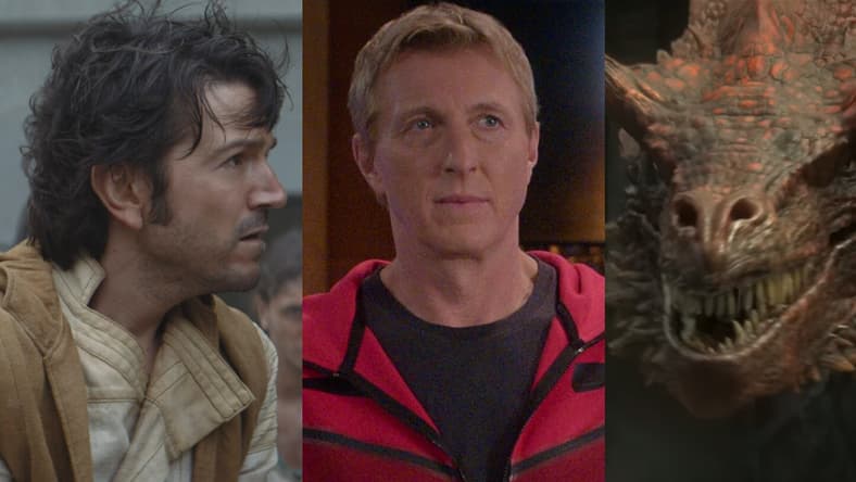 Source: (L-R): Cassian Andor (Diego Luna) and a shoretrooper in Lucasfilm's ANDOR, exclusively on Disney+. ©2022 Lucasfilm Ltd. & TM. All Rights Reserved. / Cobra Kai. (L to R) Ralph Macchio as Daniel LaRusso, William Zabka as Johnny Lawrence, Yuji Okumoto as Chozen Toguchi, Courtney Henggeler as Amanda LaRusso in Cobra Kai. Cr. Courtesy of Netflix © 2022 / House of the Dragon | Official Trailer | HBO Max