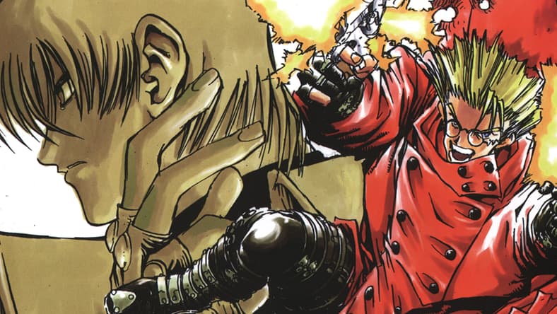 Trigun and Knives accept their fates are intertwined in Yasuhiro Nightow's cover illustration for Shonen Captain Comics Special [Trigun] Vol. 3