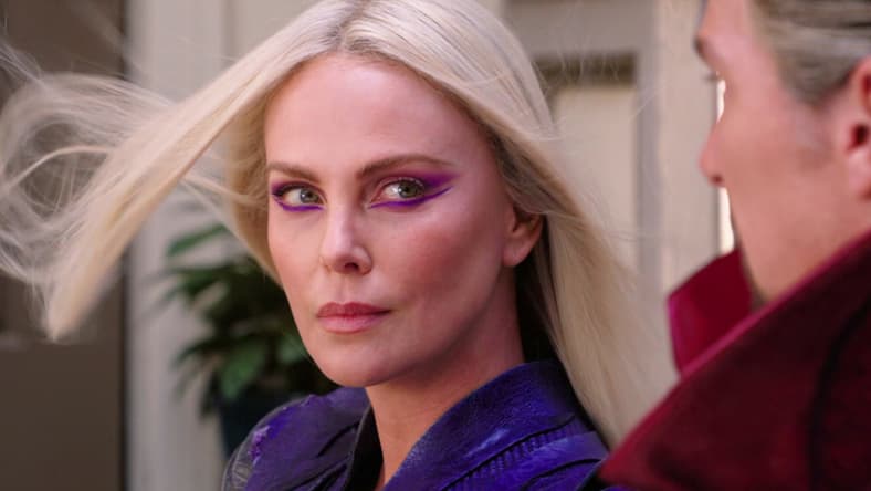 Clea (Charlize Theron) asks Doctor Strange (Benedict Cumberbatch) for help in repairing the multiverse in Doctor Strange in the Multiverse of Madness (2022), Marvel Entertainment