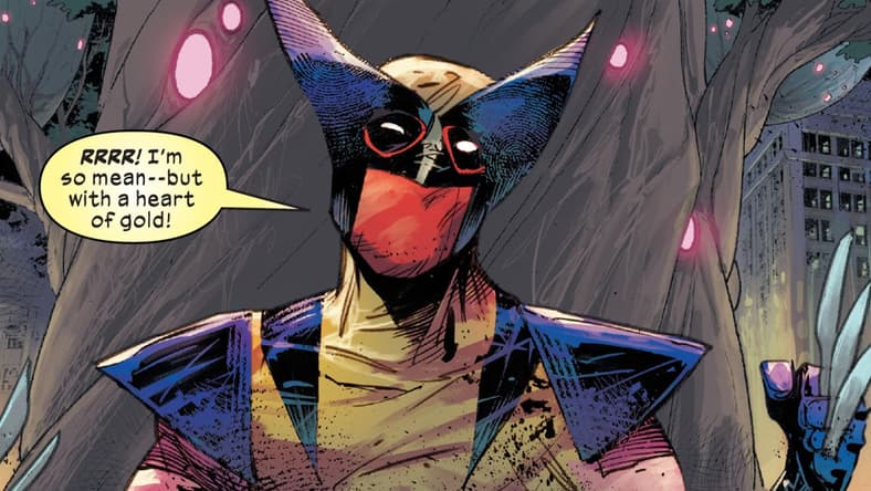 Deadpool tries to join Krakoa in Wolverine Vol. 7 #20 "Trigger Warning" (2020), Marvel Comics. Words by Benjamin Percy, art by Adam Kuybert, Frank Martin, Dijjo Lima, and Cory Petit.