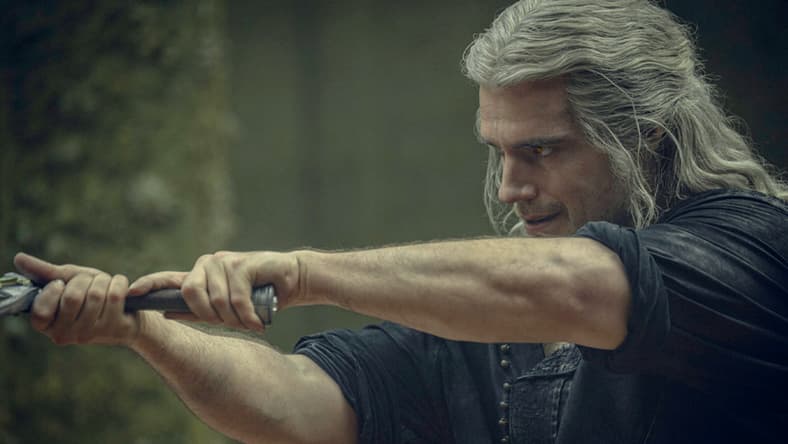 Geralt (Henry Cavill) draws his blade in The Witcher Season 3 Episode 4 "The Invitation" (2023), Netflix