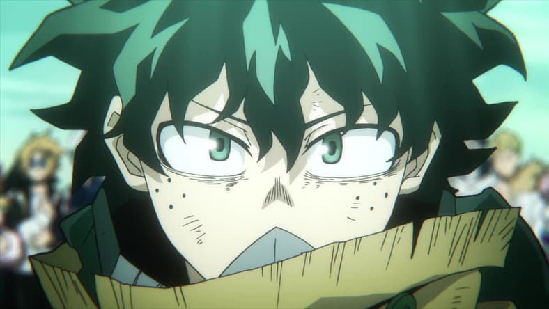 Deku (Daiki Yamashita) steels himself for the fights ahead in the intro to My Hero Academia Season 6 (2023), Studio Bones