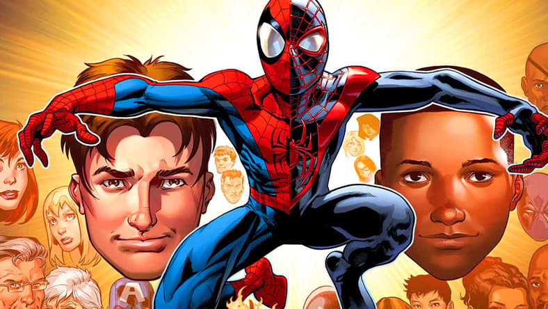 The cast of Ultimate Spider-Man adorns Mark Bagley, David Marquez, Andrew Hennessy, and Justin Ponsor's connecting cover to Ultimate Spider-Man Vol. 1 #200 (2014), Marvel Comics