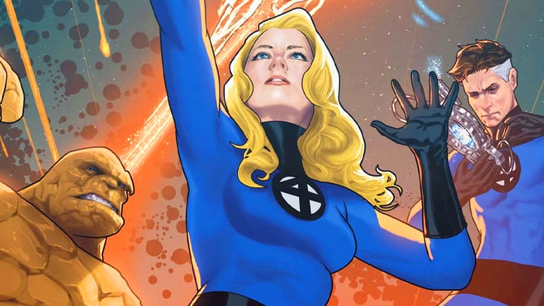 Sue Storm takes center stage on Taurin Clarke's variant cover to Fantastic Four Vol. 7 #10 "The Long Way Home" (2023), Marvel Comics