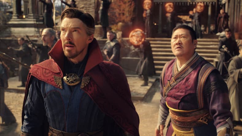 (L-R): Benedict Cumberbatch as Dr. Stephen Strange and Benedict Wong as Wong in Marvel Studios' DOCTOR STRANGE IN THE MULTIVERSE OF MADNESS. Photo courtesy of Marvel Studios. ©Marvel Studios 2022. All Rights Reserved.