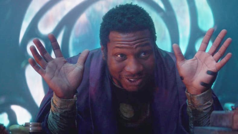 He Who Remains (Jonathan Majors) explains to Loki (Tom Hiddleston) and Sylvie (Sophia Di Martino) how his other variations attempted to conquer the multiverse in Loki (2021), Marvel Studios