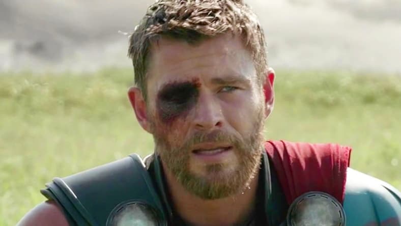 Thor (Chris Hemsworth) asks Odin (Anthony Hopkins) for advice in defeating Hela (Cate Blanchett) in Thor: Ragnarok (2017), Marvel Entertainment