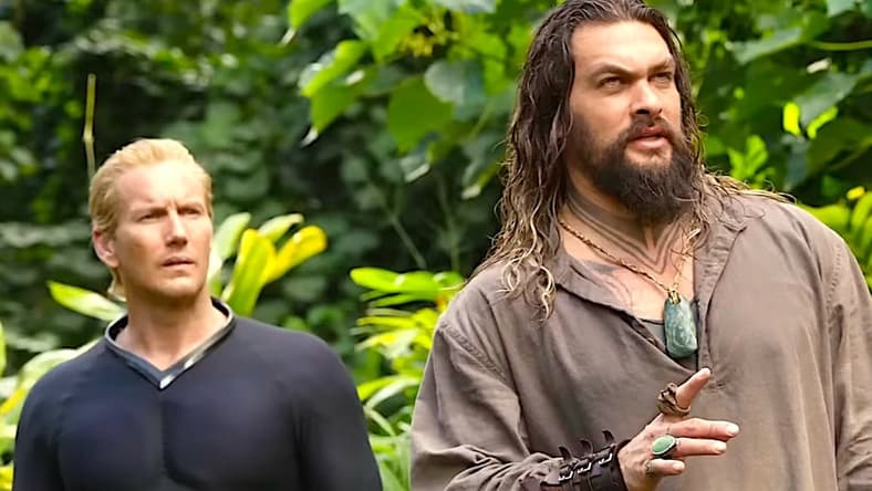 Orm Marius (Patrick Wilson) and Arthur Curry (Jason Momoa) lay eyes on a giant butterfly in Aquaman and the Last Kingdom (2023), Warner Bros. Pictures