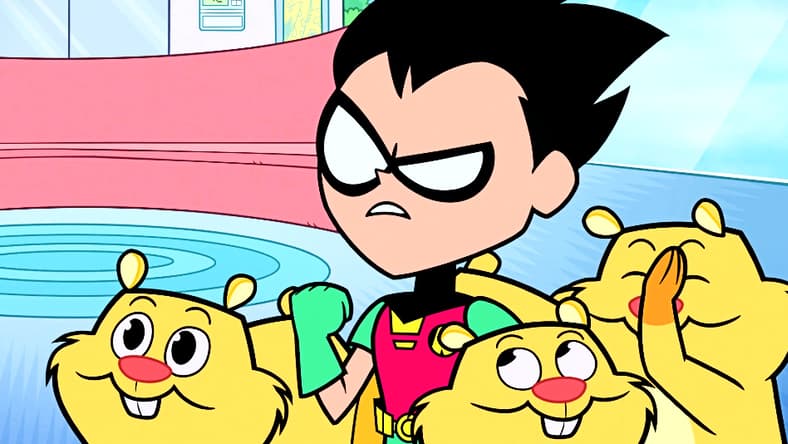 Robin The Boy Wonder and furry wooded creatures in Teen Titans Go! & DC Super Hero Girls: Mayhem in the Multiverse (2022), Warner Bros. Animation
