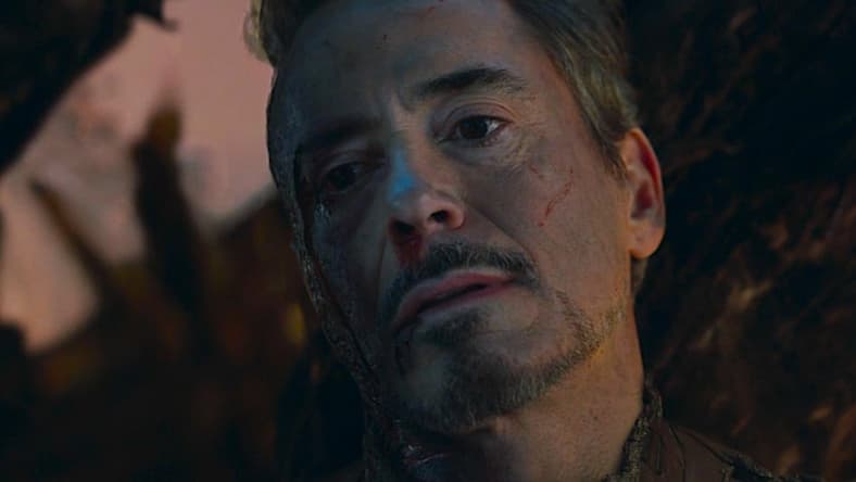 Tony Stark (Robert Downey Jr.) lies still after sacrificing himself to save the universe in Avengers: Endgame (2019), Marvel Studios
