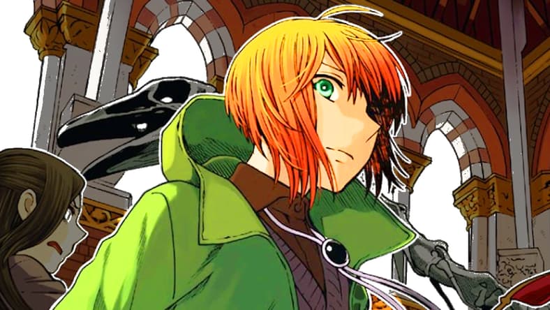 Chise, Elias, Ruth, Lucy, and Seth find themselves in trouble on Kore Yamazaki's cover to The Ancient Magus' Bride Vol. 13 (2020), Mag Garden