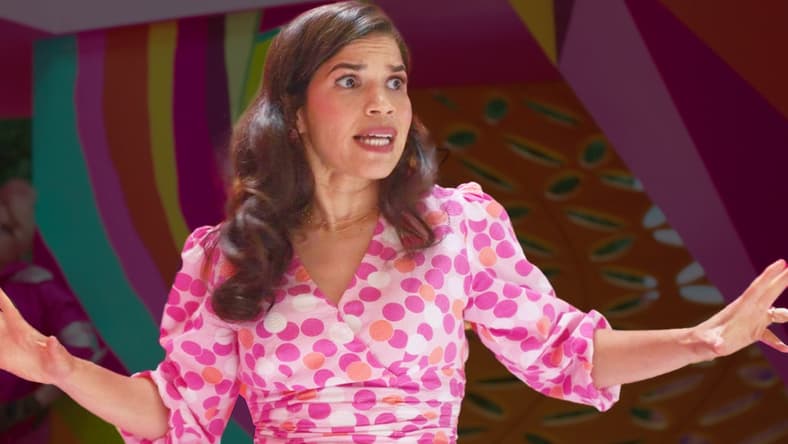 Gloria (America Ferrera) takes aim at the patriarchy in Barbie (2023), Warner Bros. Pictures