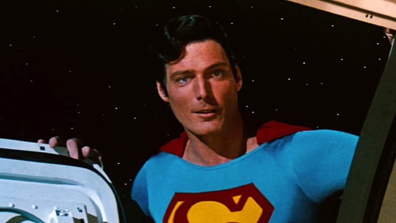 Superman (Christopher Reeve) saves an astronaut in Superman IV: The Quest For Peace (1987), Warner Bros. Pictures