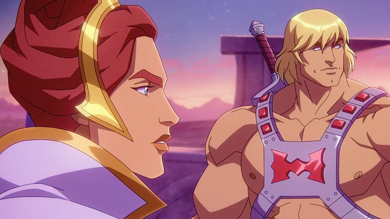 He-Man (Chris Wood) and Teela (Sarah Michelle Gellar) take on Snake Mountain in Masters of the Universe Revelation Season 1 Episode 2 "The Poisoned Chalice" (2021), Netflix