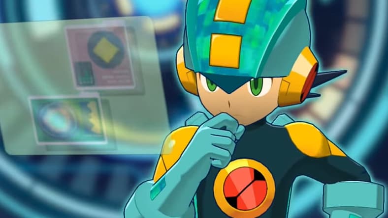 Mega Man.EXE (Akiko Kimura) ponders the player's next move in Mega Man Battle Network Legacy Collection (2022), Capcom