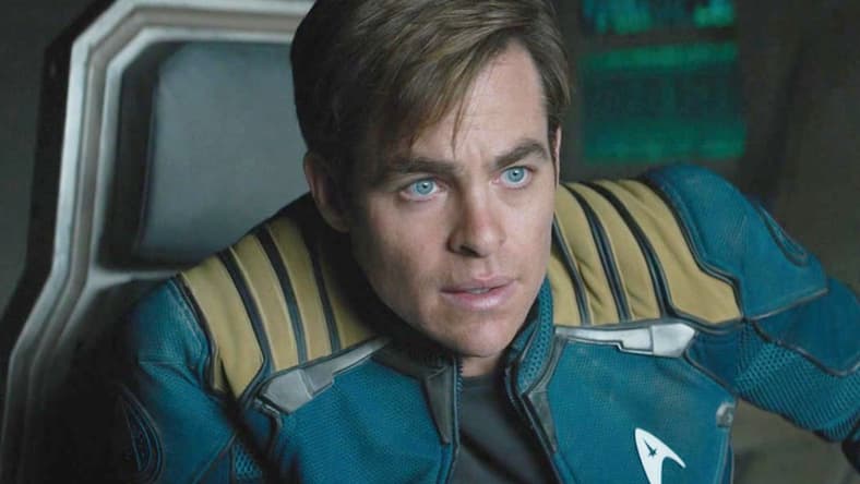 Captain Kirk (Chris Pine) takes a breather after crash landing the U.S.S. Enterprise in Star Trek Beyond (2016), Paramount Pictures