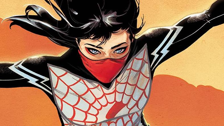 Silk swings into action on Elena Casagrande's Women of Marvel variant cover to Silk Vol. 5 #1 "The Midnight Monster" (2023), Marvel Comics