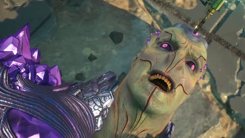 Braniac (Jason Isaacs) meets his end at the hands of a LuthorCorp data spike in Suicide Squad: Kill the Justice League (2024), Rocksteady Studios