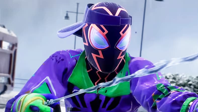 Miles (Nadji Jeter) dons a new DLC costume, as developed in partnership with the Gameheads community organization in Marvel's Spider-Man 2 (2023), Insomniac Games