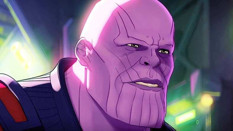 Thanos (Josh Brolin) stands with The Ravagers against The Black Order in What If...? Season 1 Episode 2 "What If...T'Challa Became a Star-Lord?" (2021), Marvel Entertainment