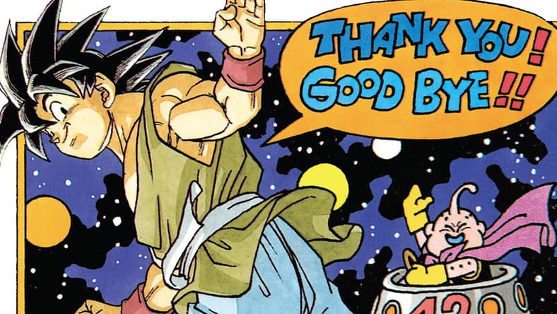 Goku says farewell on Akira Toriyama's cover to Dragon Ball Z Vol. 26 (1995), Shueisha