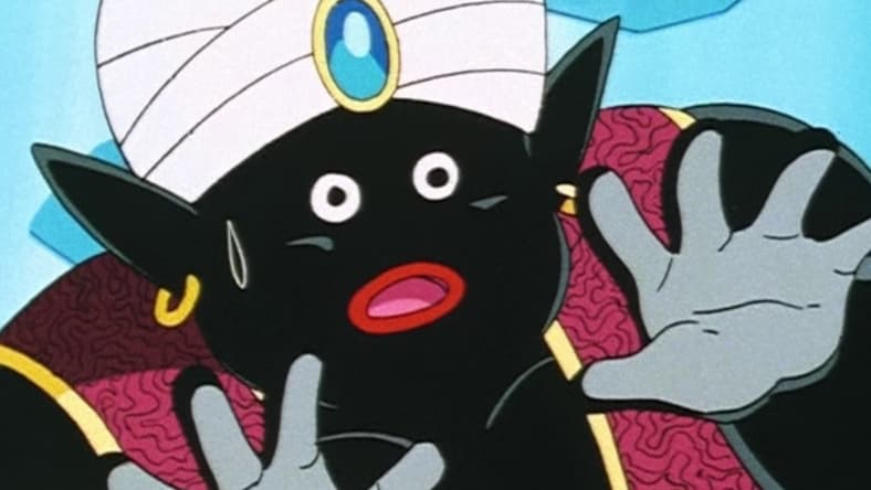 Mr. Popo (Toku Nishio) is surprised by Goten (Masako Nozawa) and Trunks' (Takeshi Kusao) Super Saiyan tantrum in Dragon Ball Z Episode 242 "Gohan is Revived — Kaiōshin's Secret Weapon?!" (1994), Toei Animation