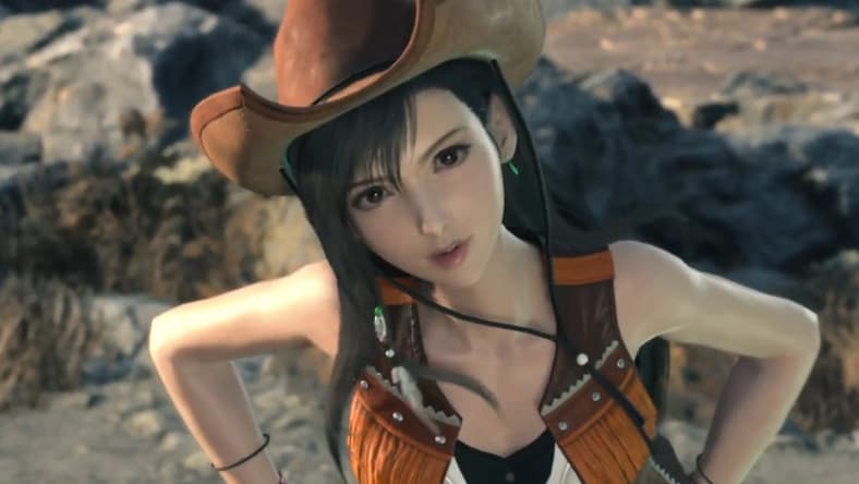Tifa (Ayumi Ito) teases Cloud (Takahiro Sakurai) in Final Fantasy VII Rebirth (2023), Square Enix