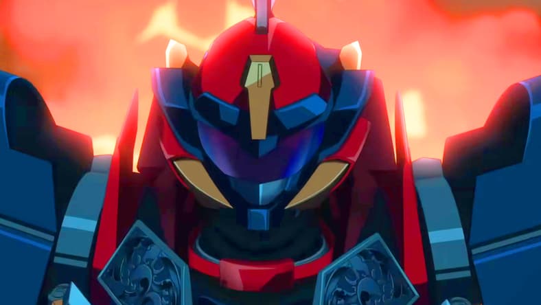 The Knightmare Frame Zi-Apollo rises from the flames in Code Geass: Rozé of the Recapture (2024)