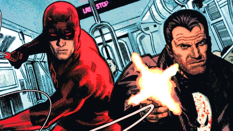 Daredevil and The Punisher hit New York rush hour on Greg Smallwood's cover to Punisher Vol. 12 #3 "World War Frank: Part Three" (2018), Marvel Comics