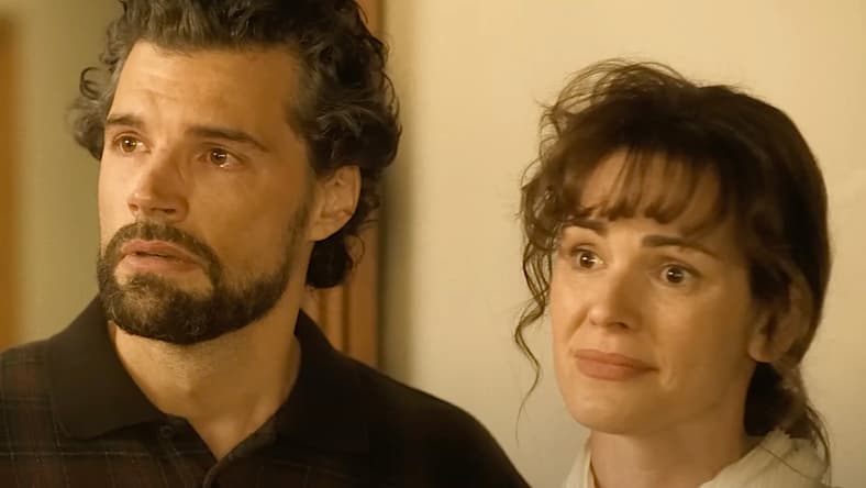 Daisy Betts as Helen Smallbone and Joel Smallbone as David Smallbone in Unsung Hero (2024), Lionsgate