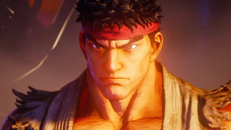 Ryu (Hiroki Takahashi) stands victorious over M. Bison (Norio Wakamoto) in Street Fighter V (2016), Capcom