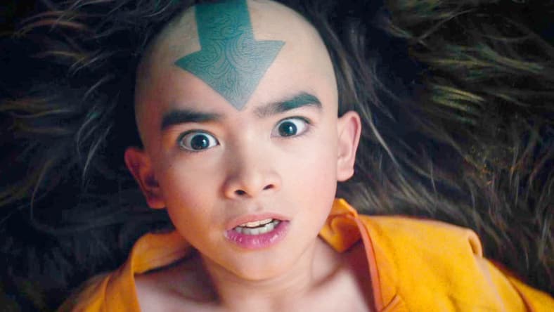 Aang (Gordon Cormier awakens from the ice in Avatar: The Last Airbender Season 1 Episode 1 "Aang" (2024), Netflix