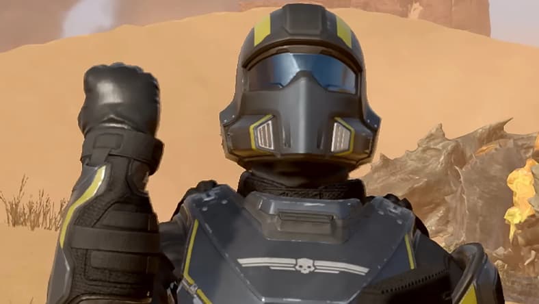 A Helldiver salutes his team in Helldivers 2 (2024), Arrowhead Game Studios