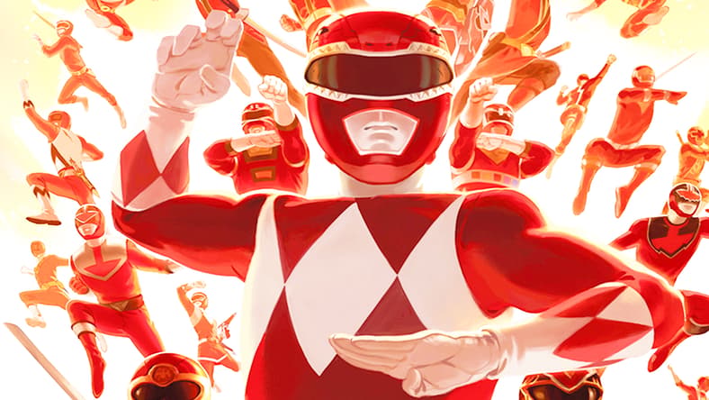 The Red Rangers assemble on Carlos Fabián Villa's variant cover to Mighty Morphin' Power Rangers Vol. 1 #26 (2018), BOOM! Studios