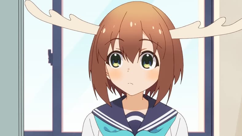 Noko Shikanoko (Megumi Han) arrives for her first day of school in My Deer Friend Nokotan Episode 1 "Girl Meets Deer" (2024), Wit Studio