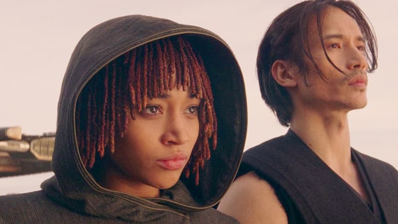 Osha (Amandla Stenberg) and Qimir (Manny Jacinto) embrace the Dark Side in The Acolyte Season 1 Episode 8 "The Acolyte" (2024), Disney