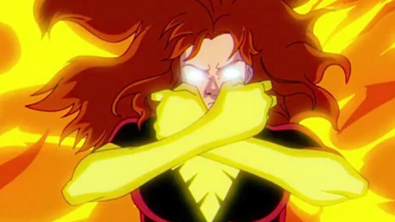 Jean Grey (Jennifer Hale) is overtaken by the Phoenix in the intro to X-Men '97 Season 1 (2024), Marvel Entertainment