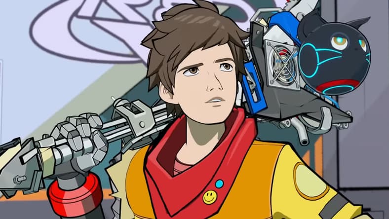 Chai (Robbie Draymond) mocks Zanzo (Todd Haberkorn) in Hi-Fi Rush (2023), Tango Gameworks