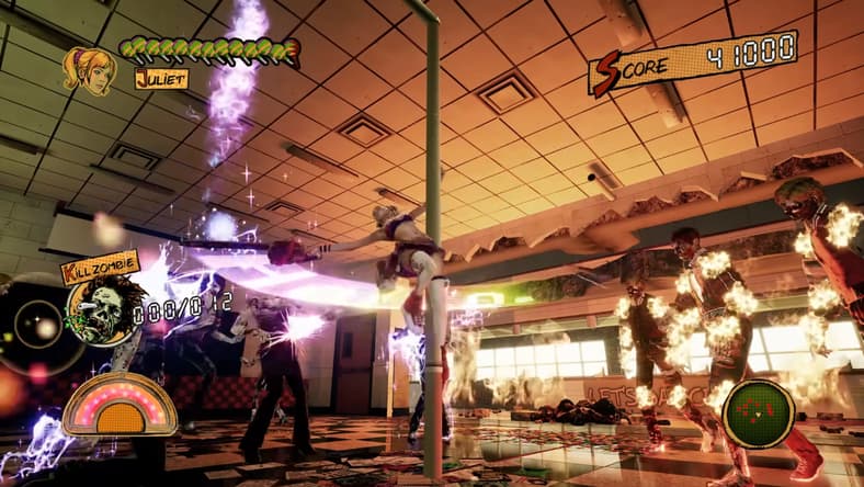 Juliet (Tara Strong) takes on zombies in style on a pole in Lollipop Chainsaw RePop (2024), Dragami