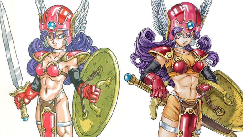 The female Warrior, as illustrated by Akira Toriyama for Dragon Quest III (1988), Enix / The female Warrior as she appears in Dragon Quest III HD-2D Remake (2024), Square Enix