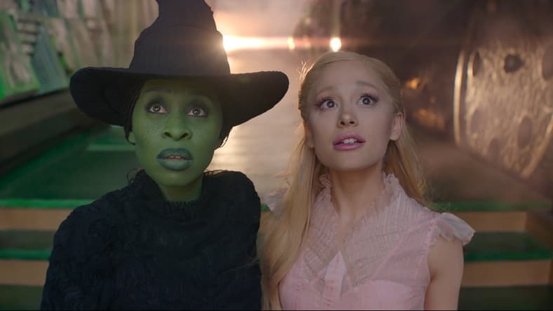 L to R: Cynthia Erivo is Elphaba and Ariana Grande is Glinda in WICKED (2024), Universal