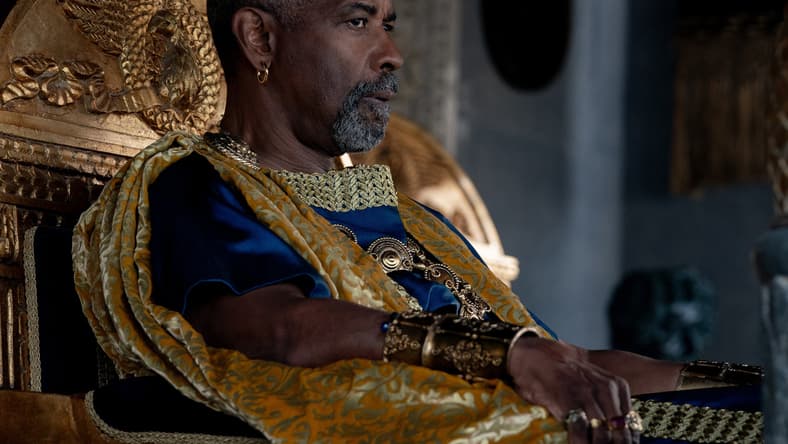 Denzel Washington plays Macrinus in Gladiator II from Paramount Pictures.