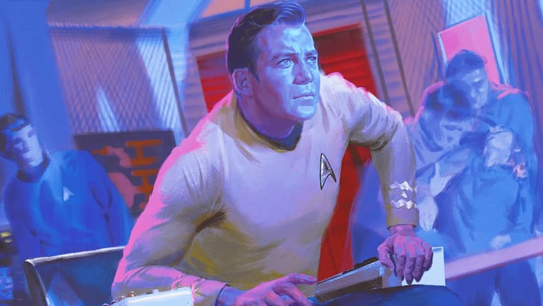 The USS Enterprise heads for the final frontier via Captain Kirk, Boldly Going (Card #TBA), Magic: The Gathering - Star Trek (2026), Wizards of the Coast. Art by Josh Newton.