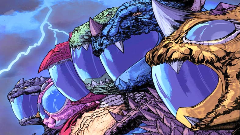 The Kaiju Rangers assemble on Alex Sanchez's variant cover to Godzilla vs. The Mighty Morphin Power Rangers II #4 (2024), BOOM! Studios