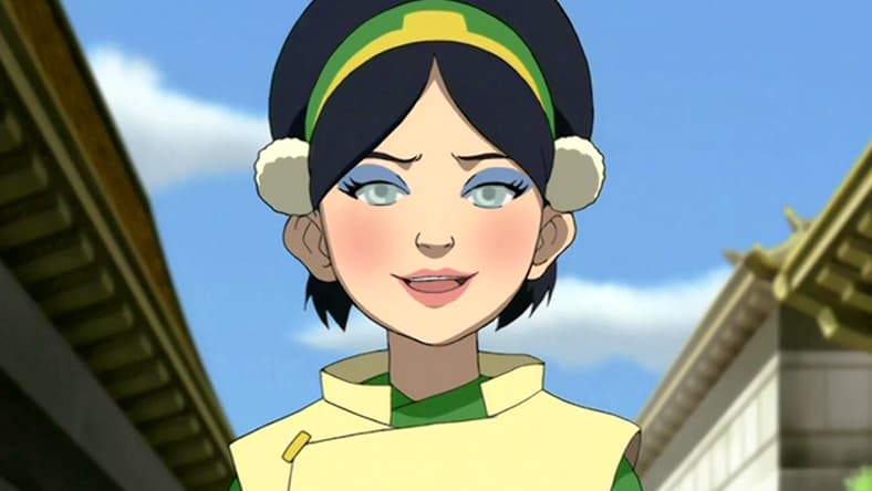 Toph (Michaela Jill Murphy) receives a makeover in Avatar: The Last Airbender Book 2 Episode 15 "The Tales of Ba Sing Se" (2005), Nickelodeon